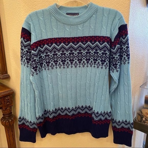 Vintage OSHMAN’S Blue Fair Isle Sweater Size Medium-Unisex - Picture 1 of 9
